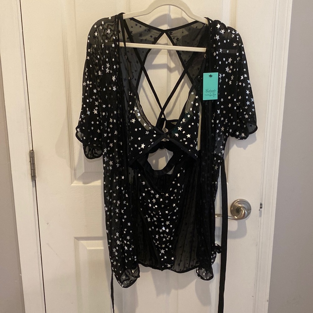 Two piece lingerie set robe and bodysuit